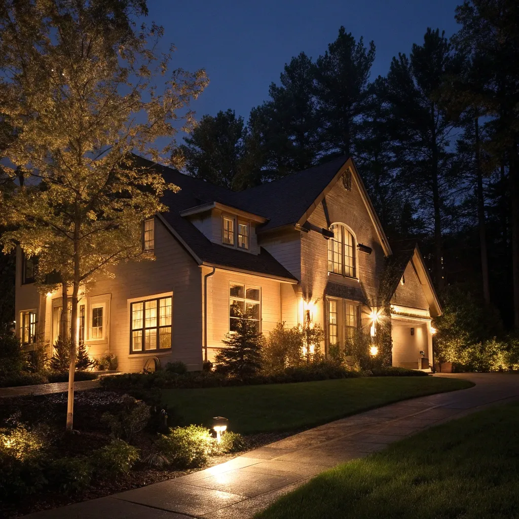 Johnson family house at night with smart lighting